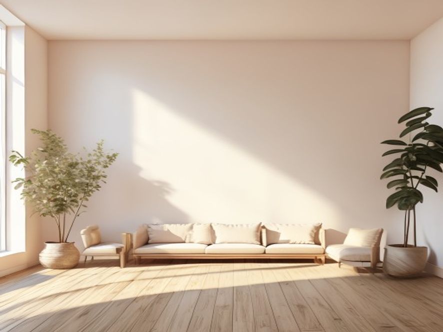 Workspace design for energy Organised workspace with plants, natural light, and clean desk setup