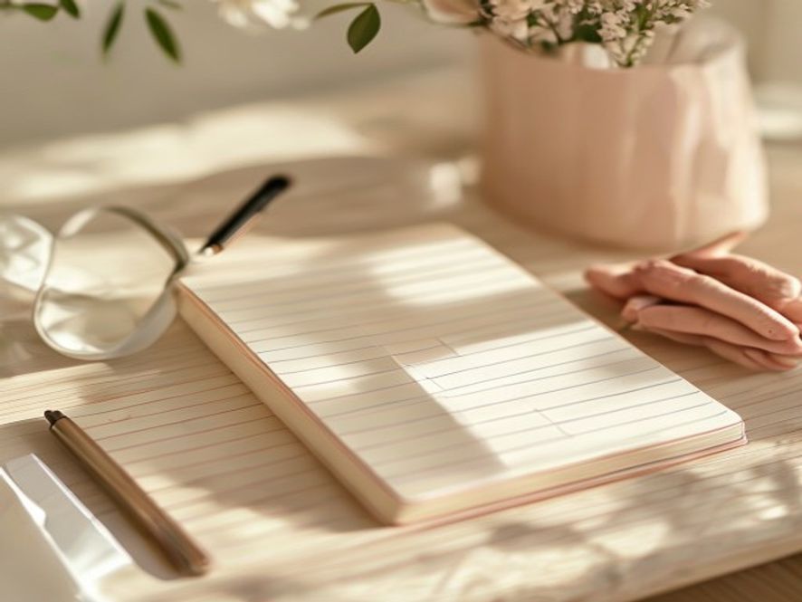 Simple habit tracker with checkmarks and notebook on a desk